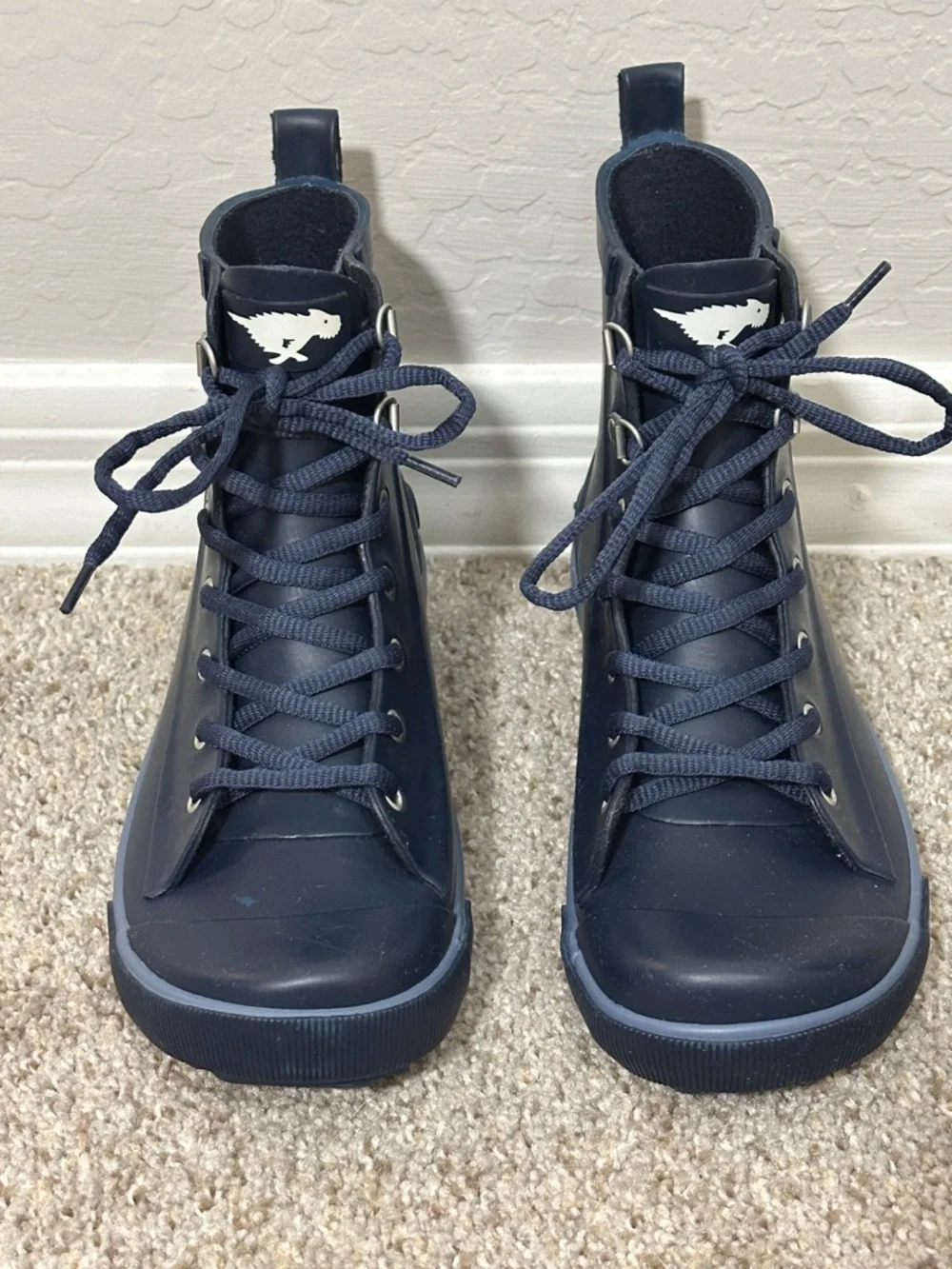 Rocket Dog Navy Rubber Rain Boots Lace Up Mid Calf Waterproof Womens Size 7